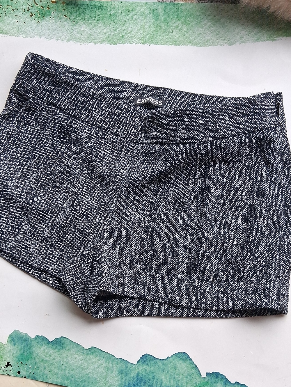 Express Navy and White Tweed High-Waist Shorts